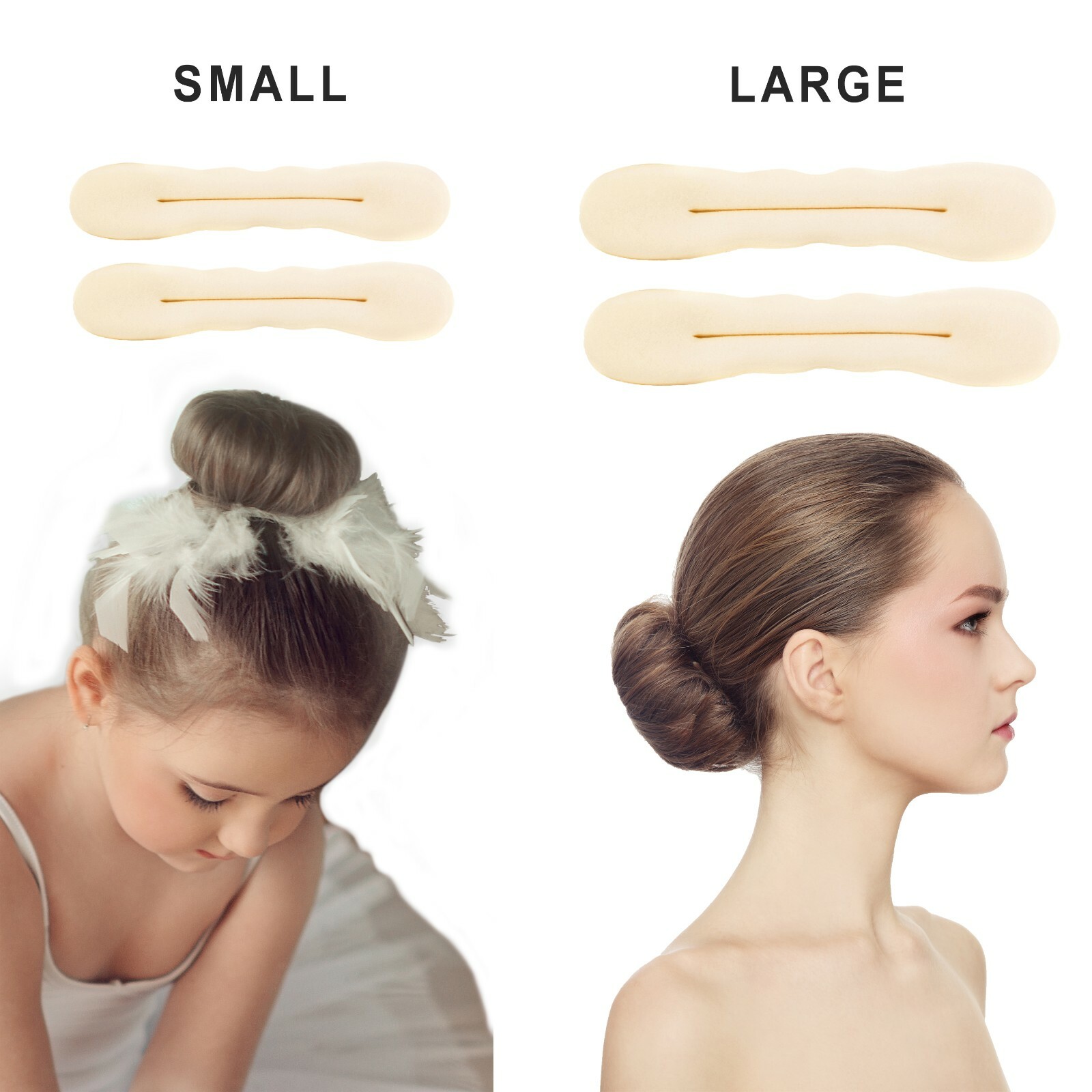 4pcs Beige Magic Foam Sponge Bun Maker Hair Donut Ponytail Clip Twist Sock Bun