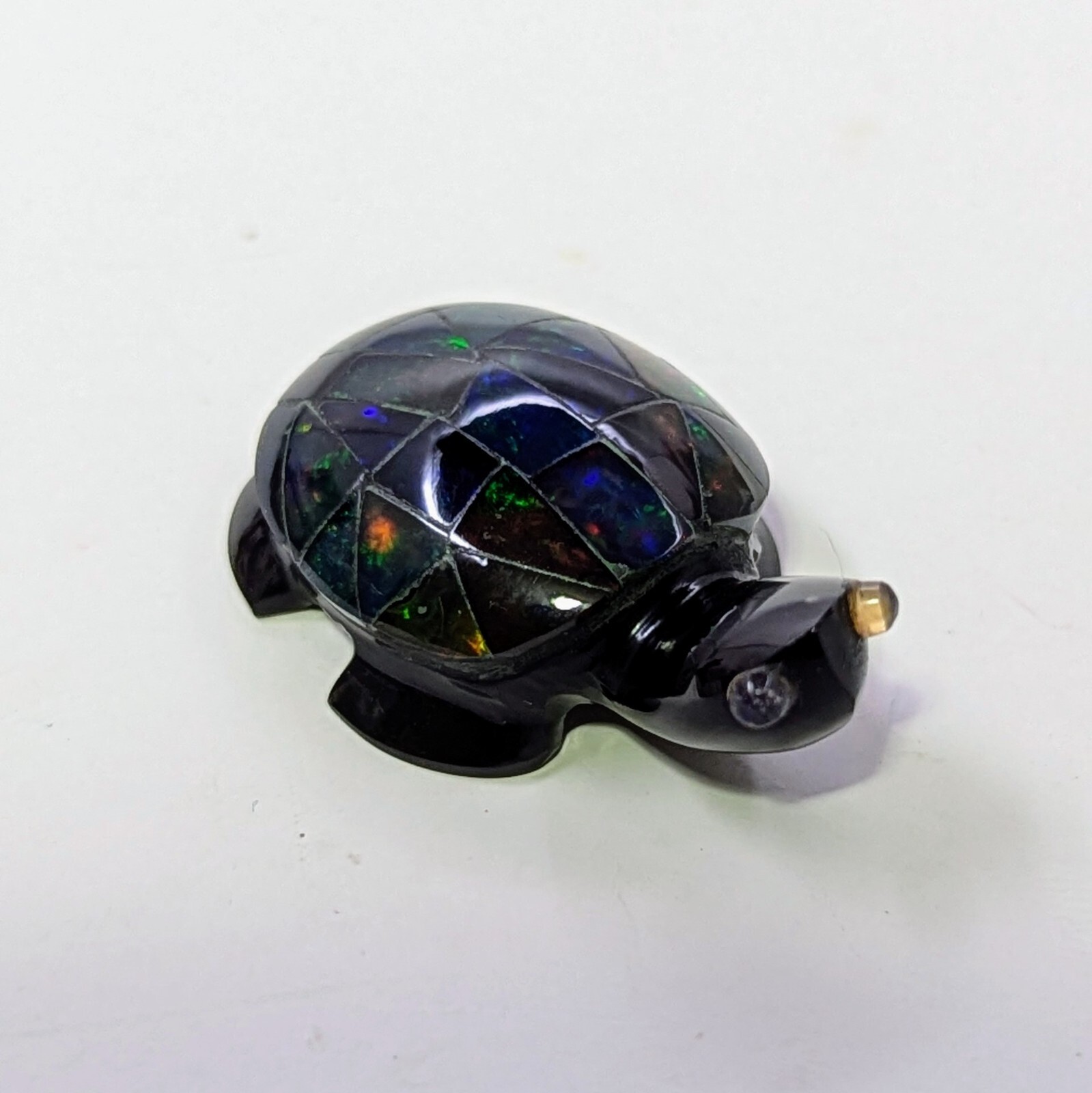 FIREY MEXICAN OPAL TURTLE CARVING 1.25 Inches Long "Stunning Colors"