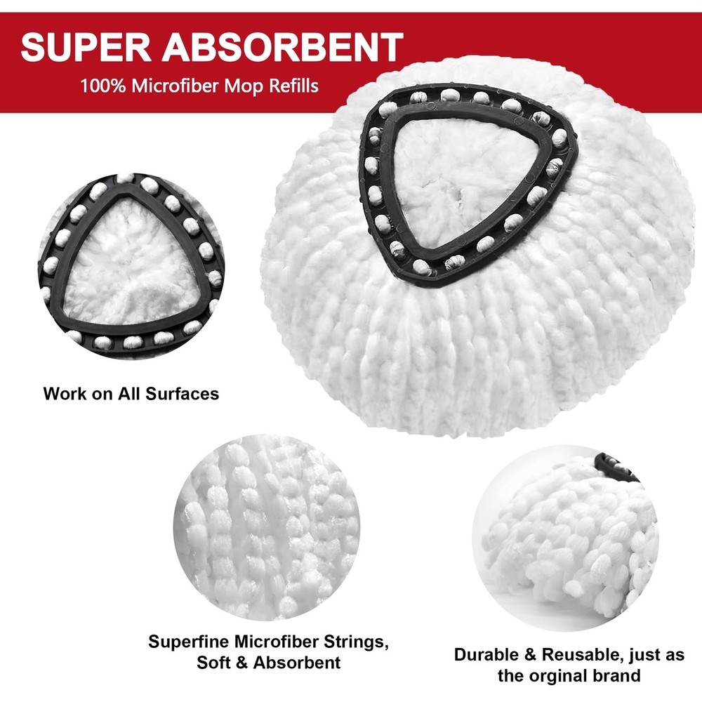 6 Pack Mop Replacement Heads for Spin Mop, Microfiber Spin Mop Refills, Easy ...
