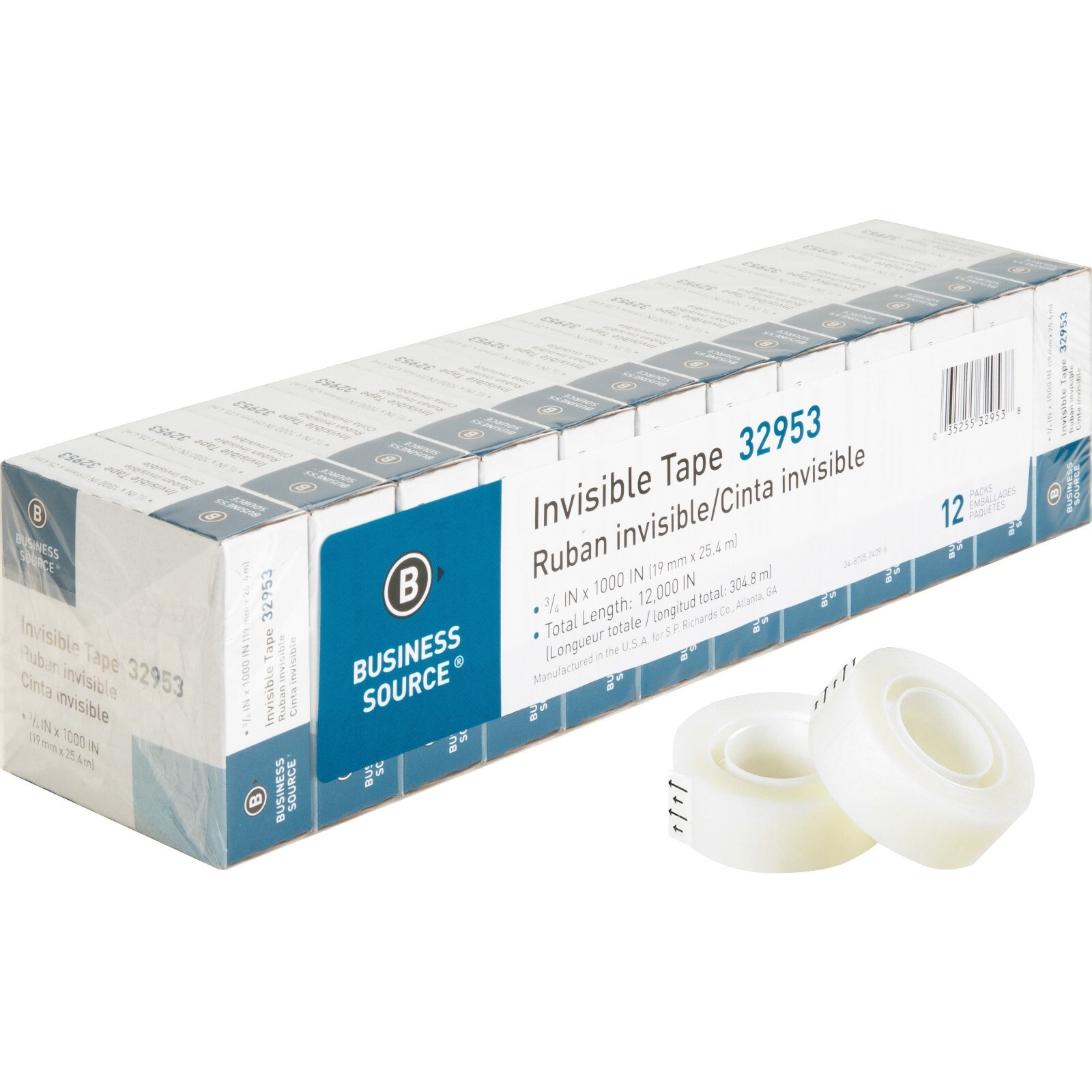 BSN32953 - Premium Invisible Transparent Tape, 1 Core, 3/4x1000, 12/PK, Clear