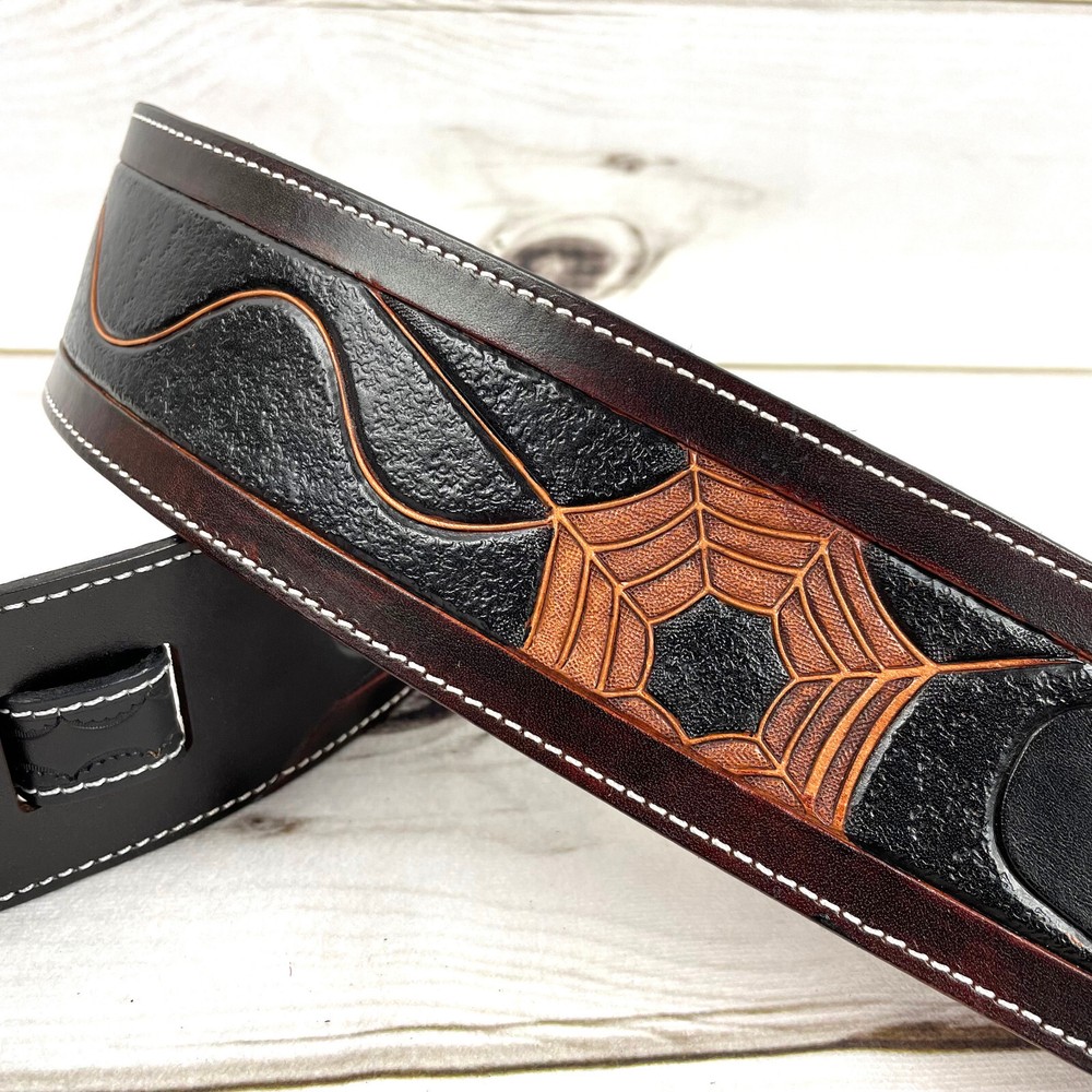 Walker & Williams LC-38 100% Hand Made Leather Strap with Carved Spider & Web