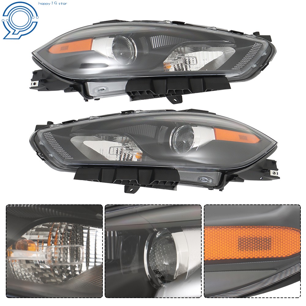 Headlight For Dodge Dart 2013-2016 Halogen Projector Black Housing Left+Right