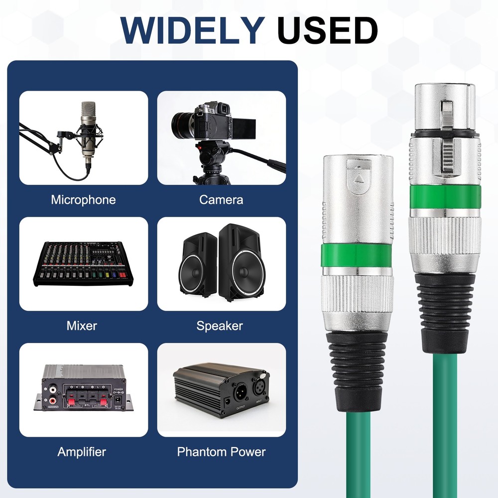 6 Pcs XLR Cables, 1.5 ft Microphone Cable for Live Recording Studios, Green