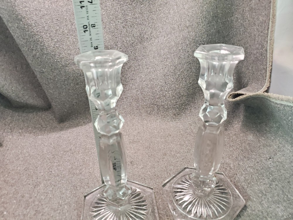 2 Clear Glass 9" Candle Stick Holders