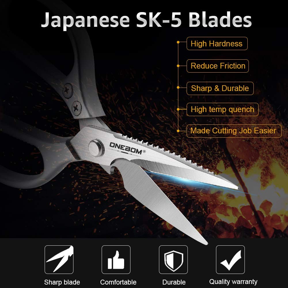 ONEBOM Kitchen Shears 2 Pack,Multi-Function Scissors Heavy Silver