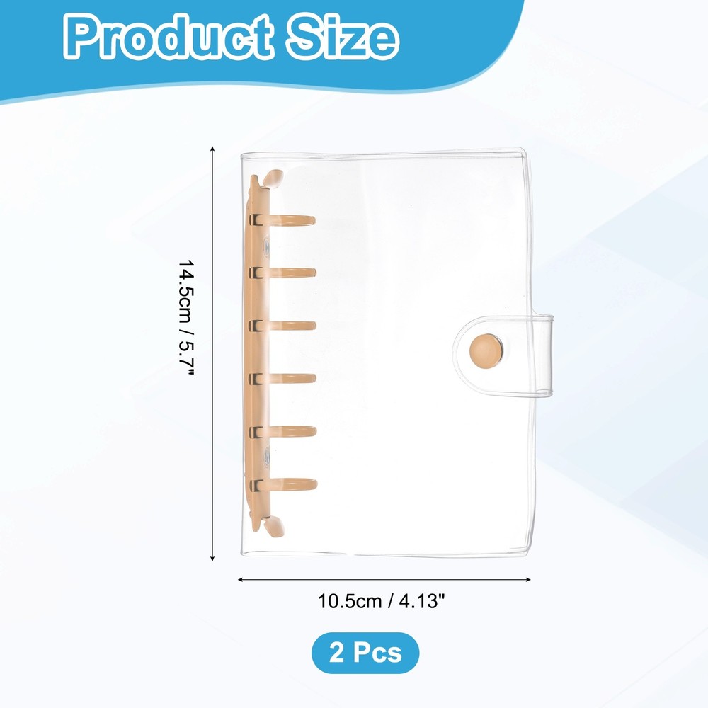 A7 2Pcs Transparent 6-Ring Binder Cover with Snap Button Closure, Orange