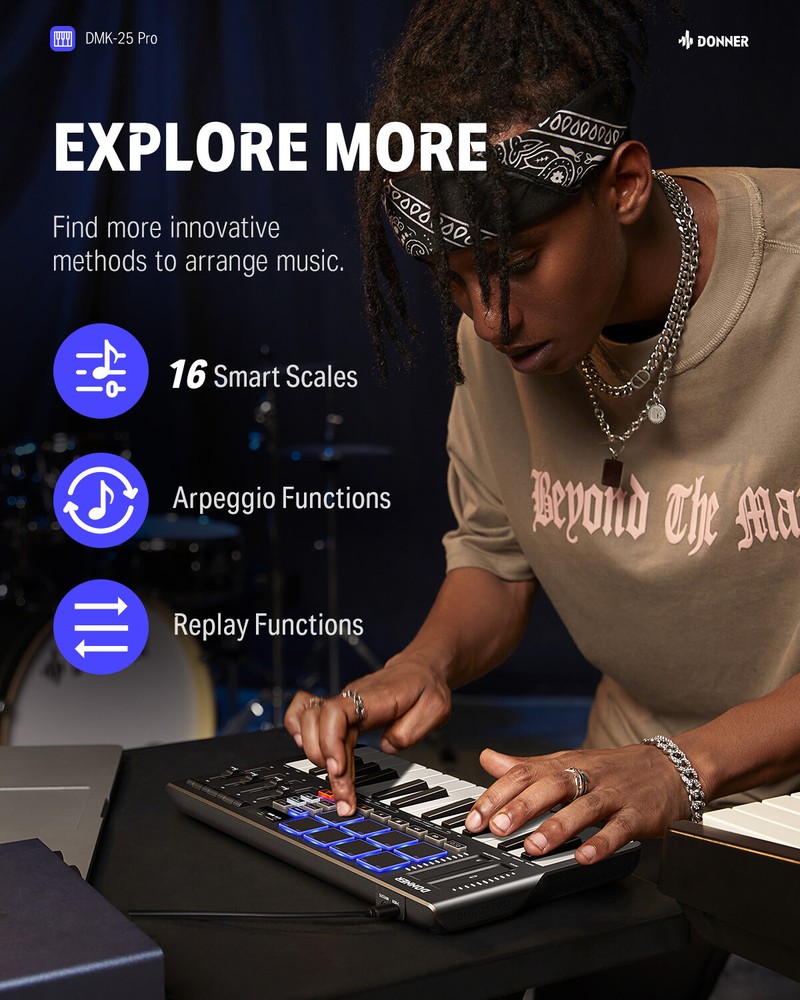 🎹 Donner DMK25 Pro USB MIDI Keyboard Controller With Teaching Course & Software
