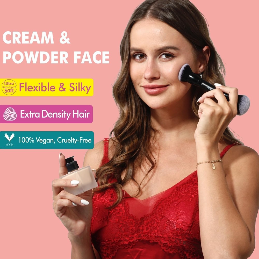 Dual-Ended Makeup Brush Set: Blush, Bronzer & Concealer Essential
