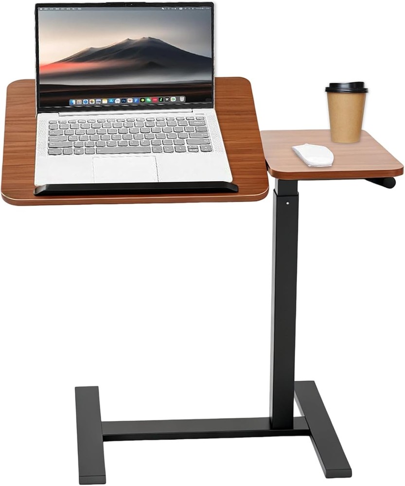 Overbed Bedside Table W/ Wheels Pneumatic Adjustable Rolling Laptop