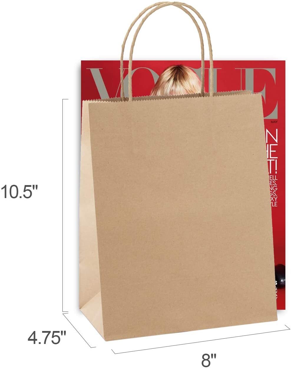 Paper Shopping Bags 500 Natural Kraft 8"x4.75x10.5" Retail Merchandise Handles