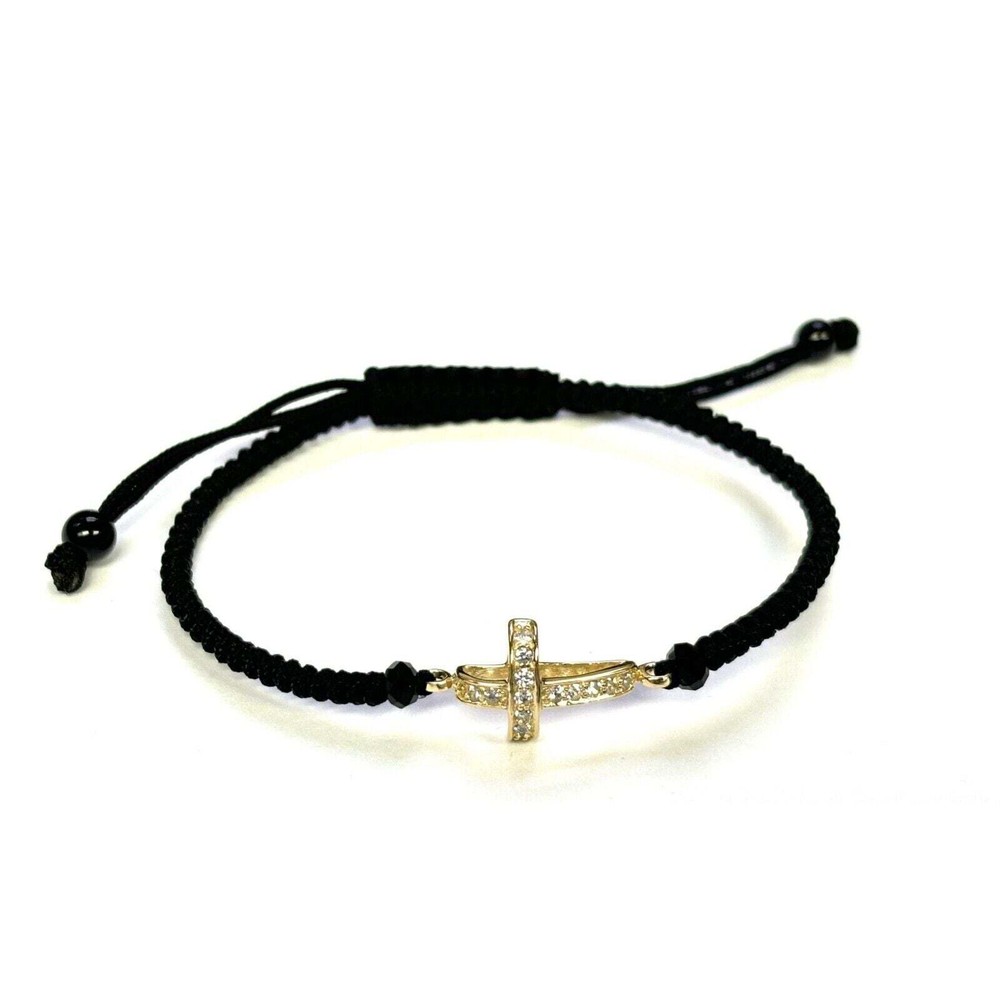 925 Sterling Silver String CZ Bracelet Cross 6" Adjustable to 11"