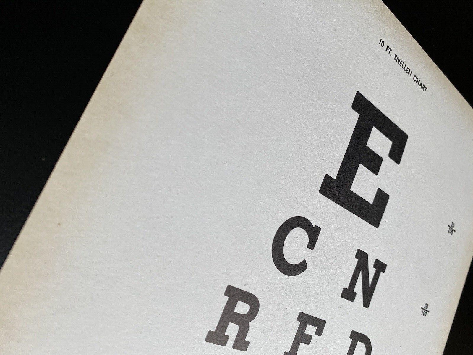 Vintage 1945 Vision Eye Chart Test Dr. George Jessen & Dr. Newton K. Wesley