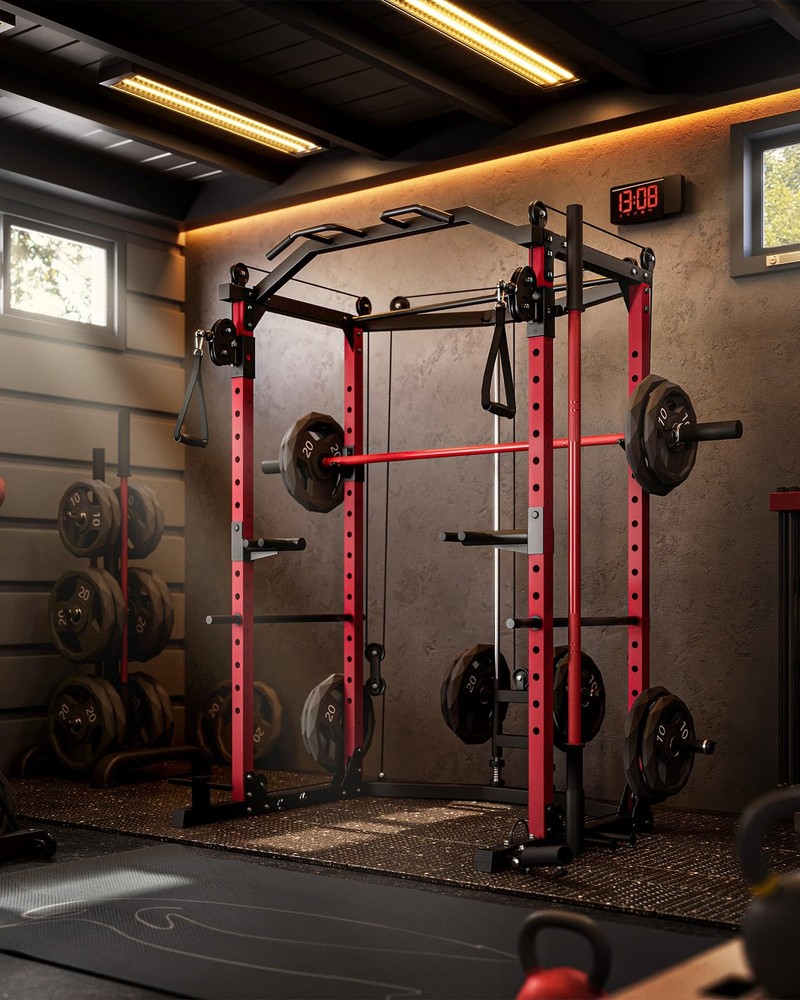 Power Cage Multi-Function Power Rack with Pulley System Home Gym Workout Machine