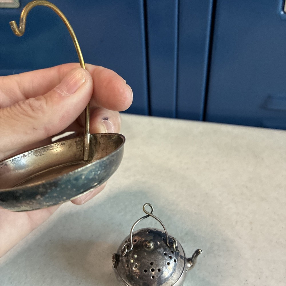 Vintage Silver Plated Tea Ball Teapot Infuser Strainer SET