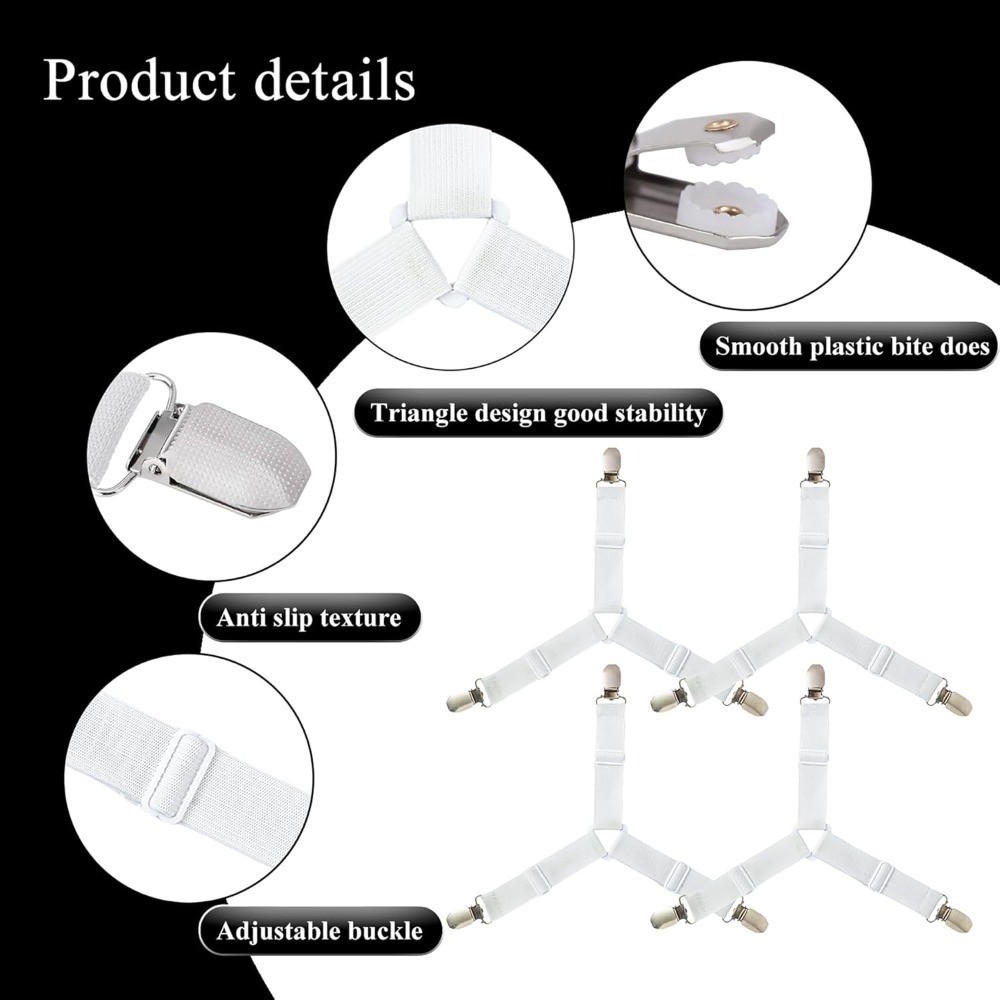 Elastic Fasteners with Metal Clips Adjustable Bedsheet Holders Keep Fitted