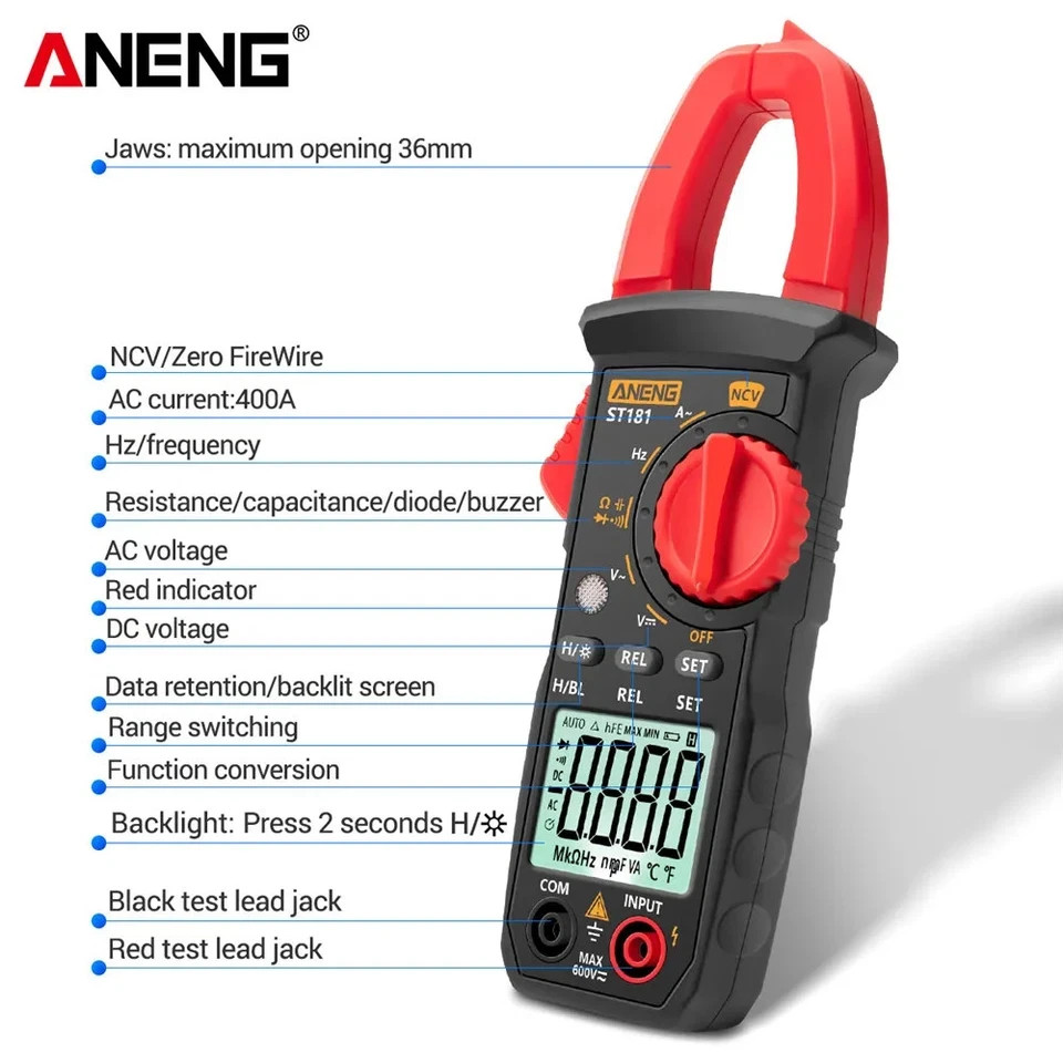 Digital Multimeter Tester AC DC Volt Ohm Amp Clamp Meter Auto Range LCD Handheld