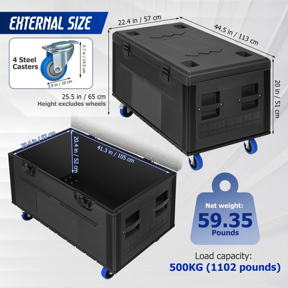 44"x22"x25" Cable Trunk Road Case with Wheels Professional Stackable Road Case