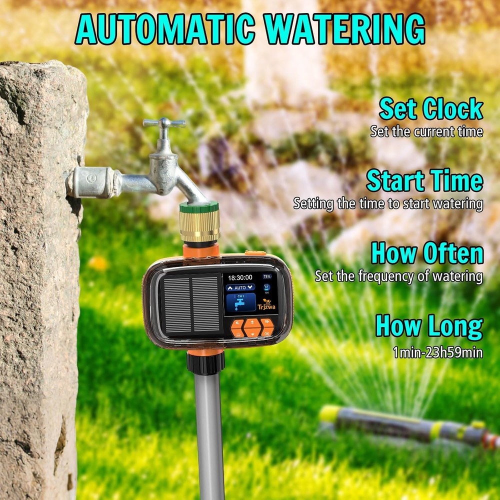 Solar Hose Timer 2000mAh - Smart Watering System w/ Rain Delay & USB-C Charging