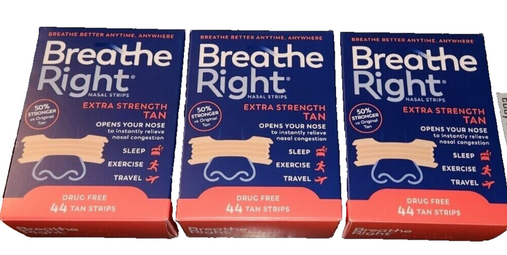132 BREATHE RIGHT NASAL STRIPS EXTRA STRENGTH TAN  ( 3 x 44 Ct Boxes ) EXP 2028