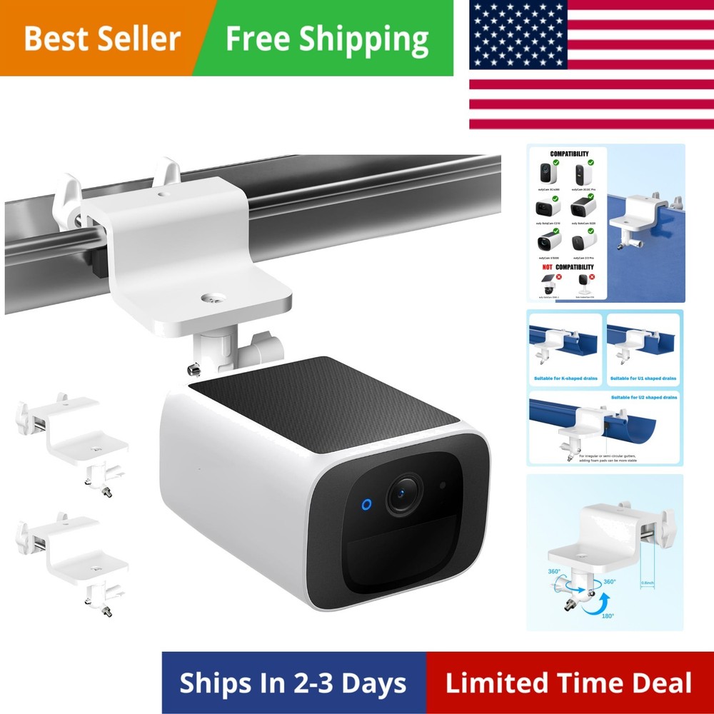 2 Pack Gutter Mount Compatible with eufyCam 2C/2C Pro, 2/2 Pro, 3C/S300, 3/S3...