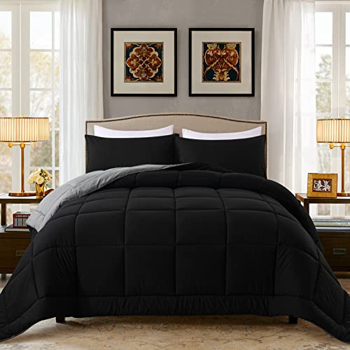 3-Piece Queen Comforter Set - Down Alternative, Black/Grey