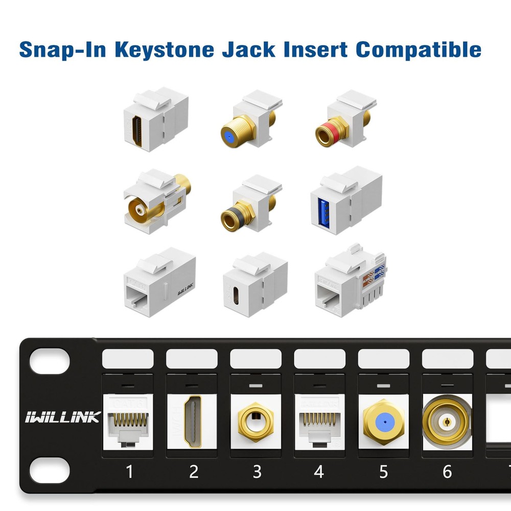 Blank Keystone Patch Panel 24 Port 1U 19 Inch Network Dust Proof 2 Pack