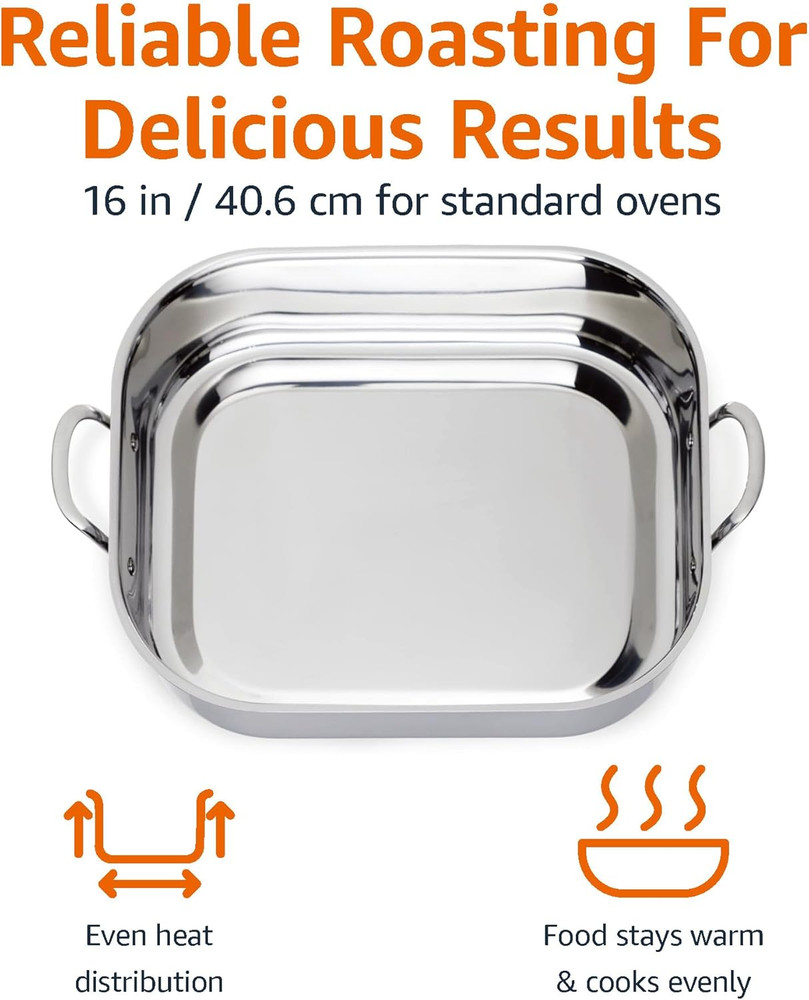 Stainless Steel Rectangular Roasting Pan with Rack, Turkey Roaster, Dishwasher S