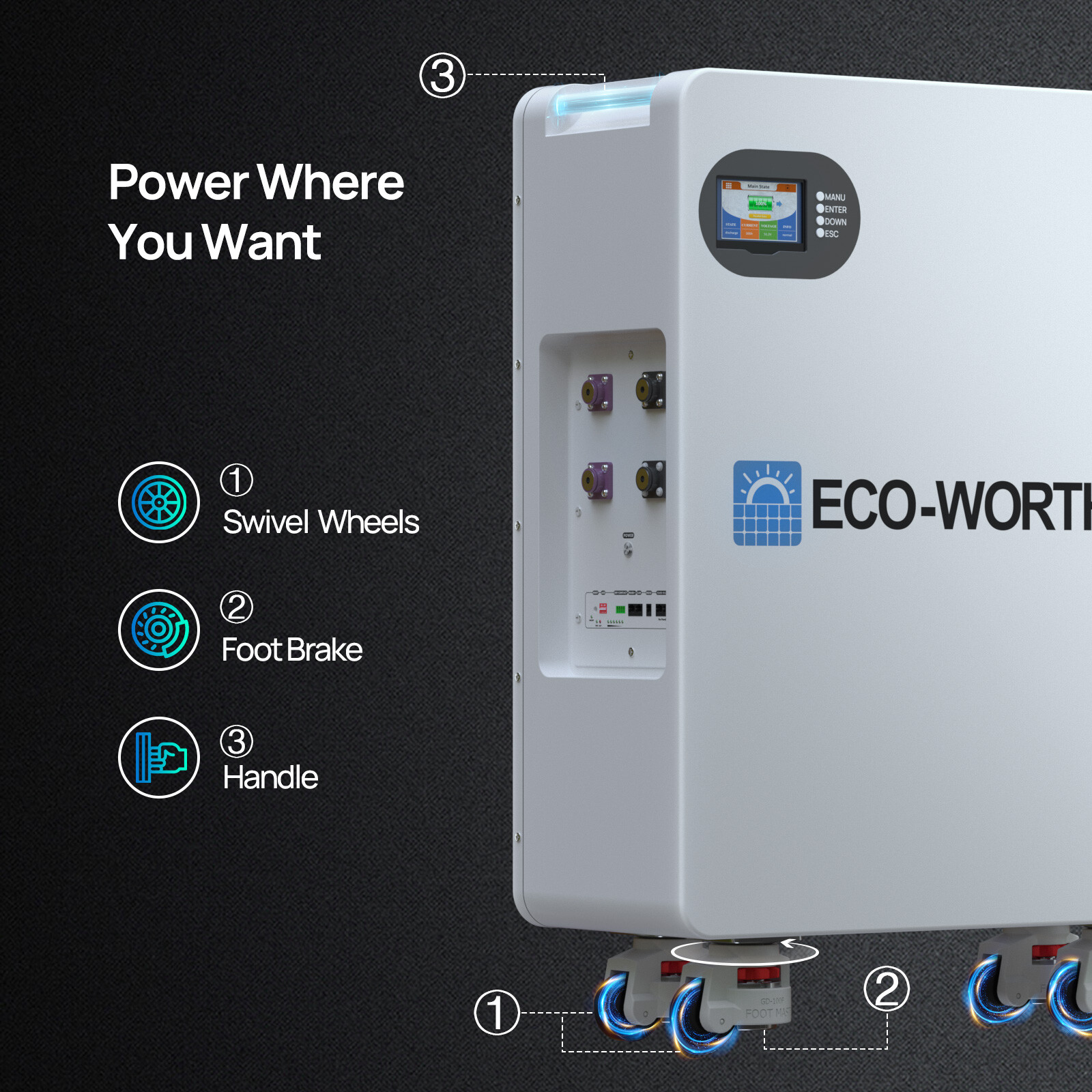 ECO-WORTHY 14kWh 48V 280AH LiFePO4 Battery Vertical Standing Solar Backup UPS