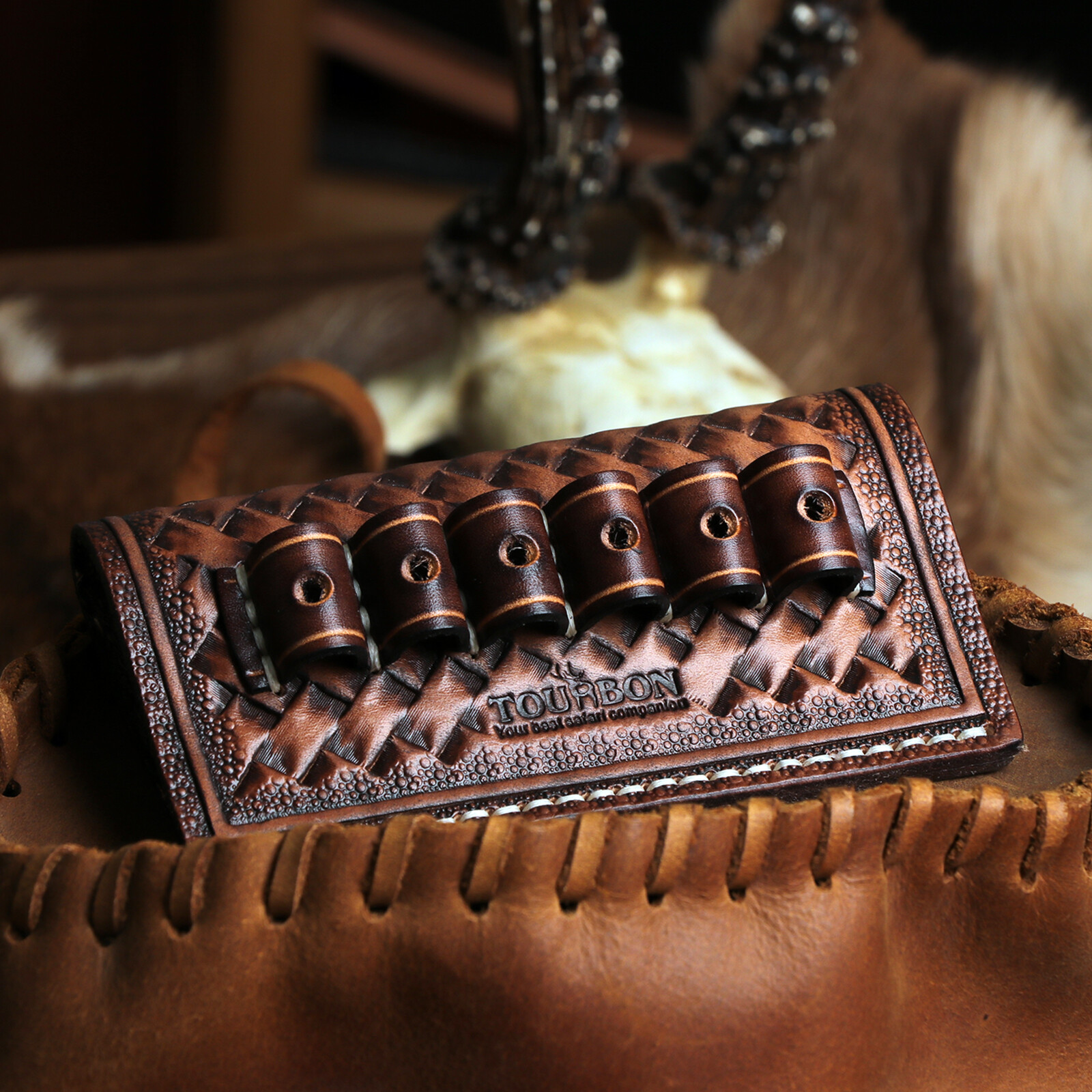 TOURBON 6 Rounds Leather .38/.357/44 Mag Rifle Ammo Belt Holster Slide Gift US