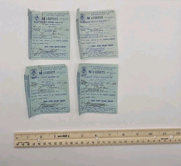 Vintage Lily Mercerized Sewing Thread Empty Box & 1966 Singer Manual & Receipts.