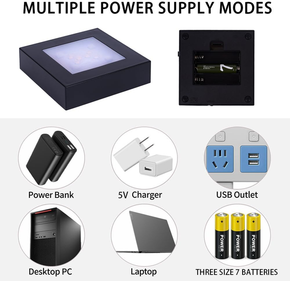 LED Multimodal Multicolor Light Stand Base - Black Square Display Base for 3D Cr