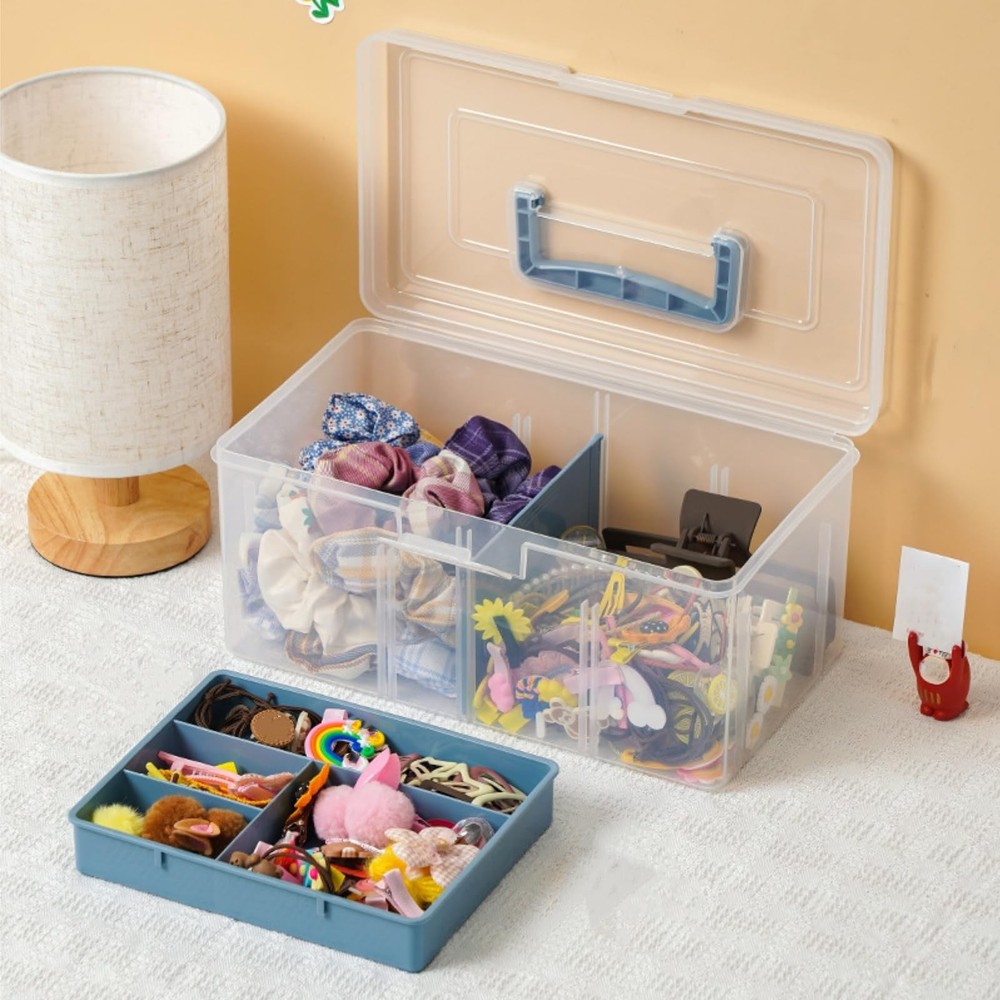 2 Pack Plastic Dividing Storage , 2 Layer Multipurpose Craft Organizer and St...