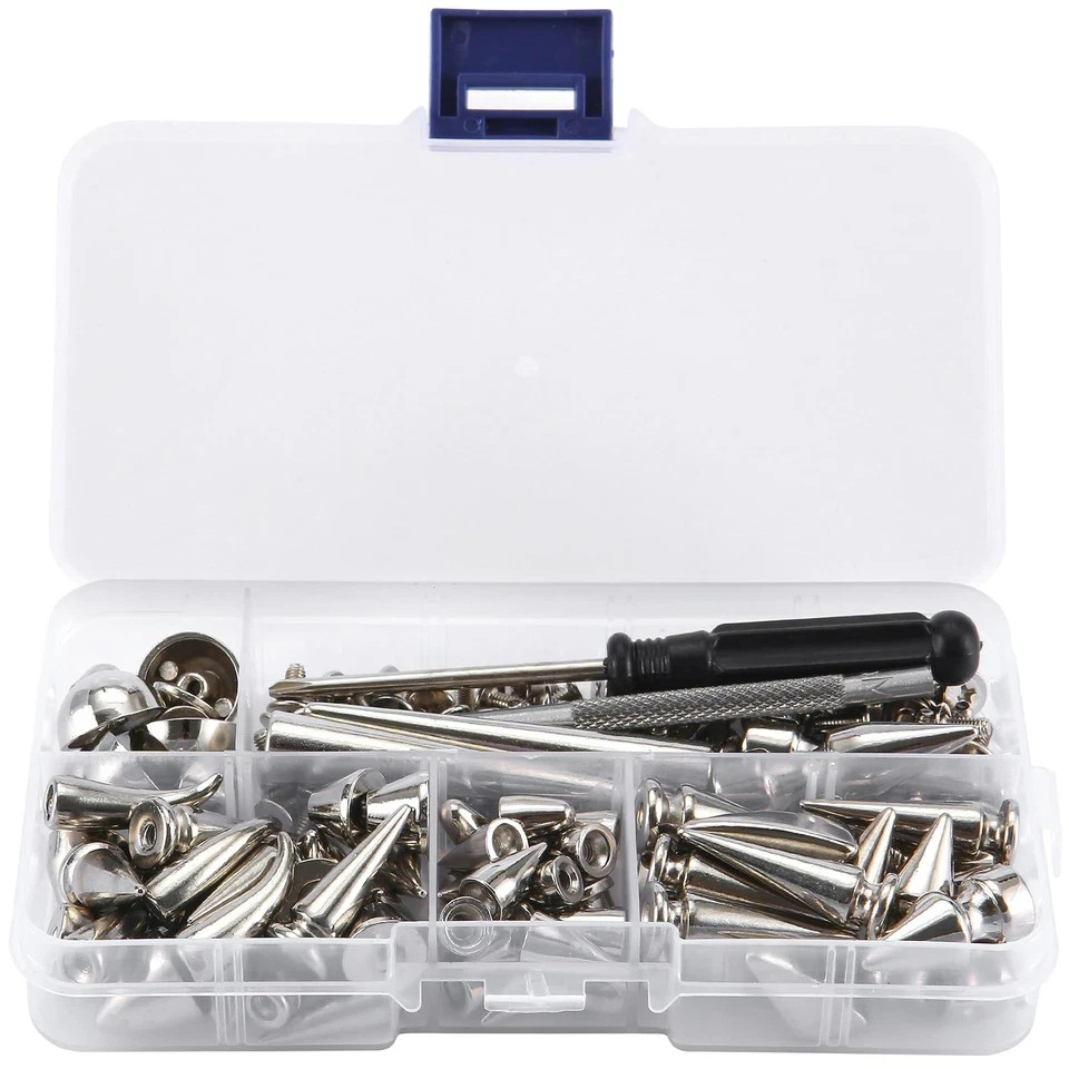80 Sets Mixed Shape Spikes and Studs Assorted Sizes Silver Color Screw Back B...