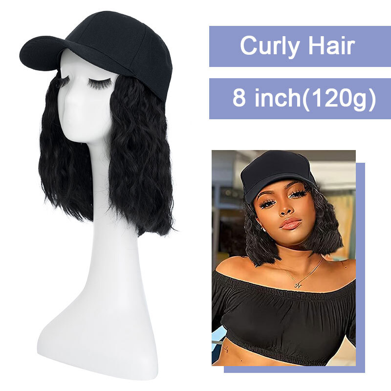 Short Baseball Cap With Synthetic Hair Extensions Natural Curly Wavy Hat Hair