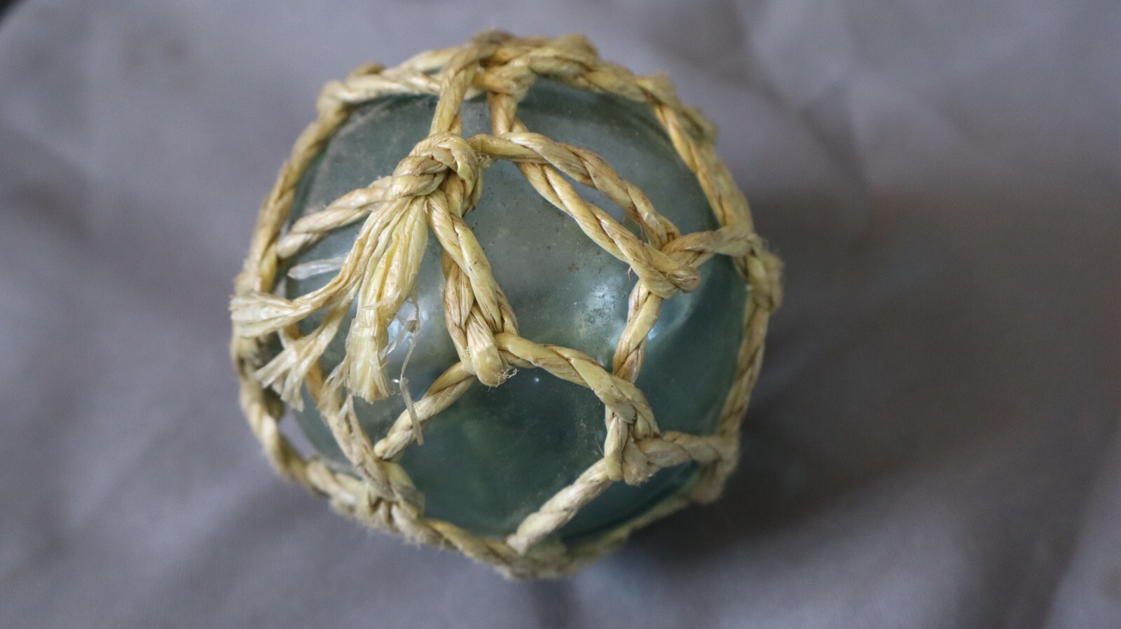 Vintage Blue Glass Fishing Float 3 " buoy Japan ? With net Marked 5 on top g