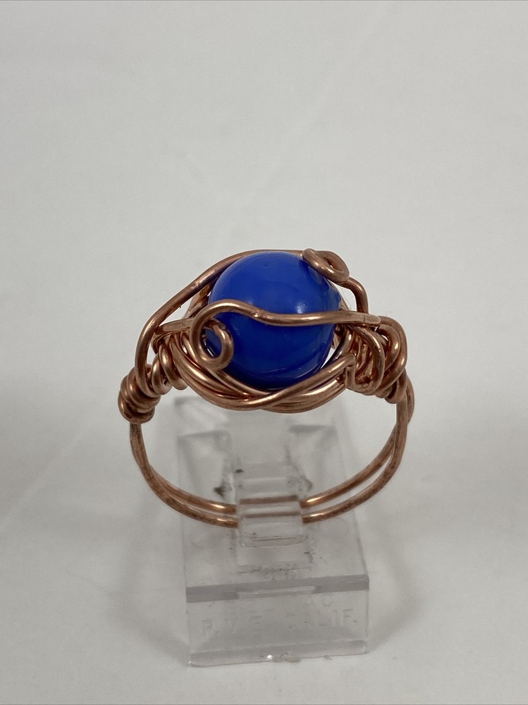 Handmade ~ Copper Wire Wrap ~ Glass Ring Bead Size 7 1/2 #81