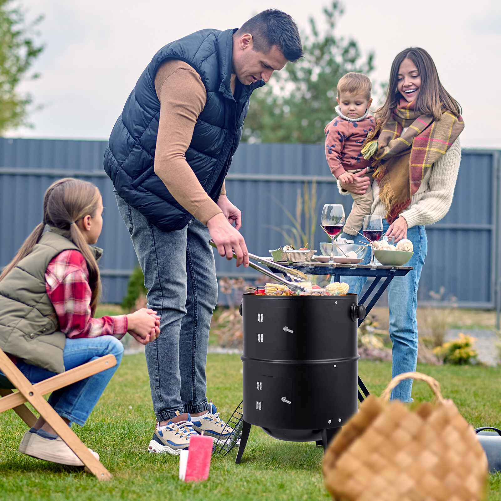 32" Charcoal Smoker BBQ Grill 3IN1 Outdoor Vertical Smoke Portable Meat Cooker