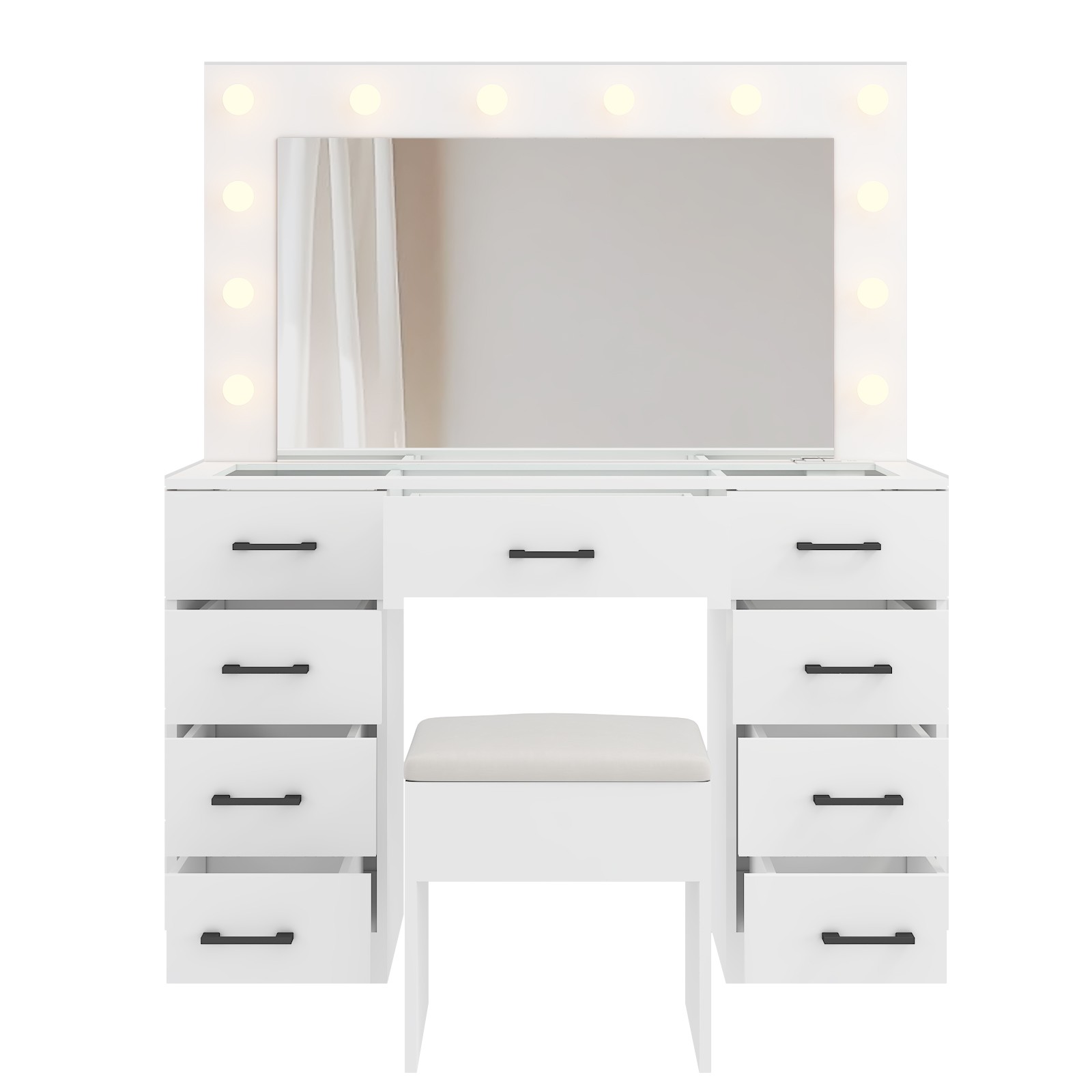 45.3 x 15.7 x 29.5-55.1 Inches Vanity Desk with Large Lighted Mirror & Lights