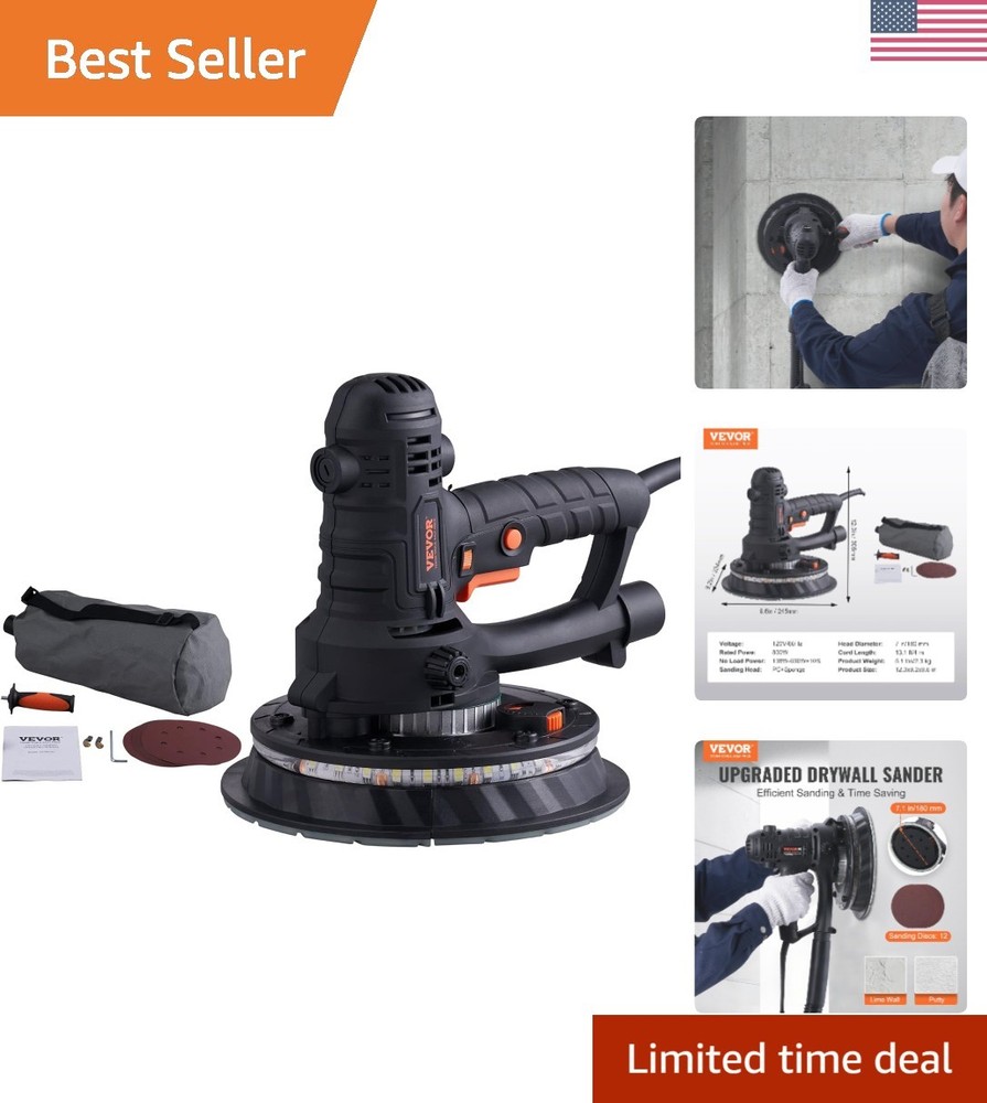 New Electric Drywall Sander Adjustable Variable Speed With Sanding Pad 800W