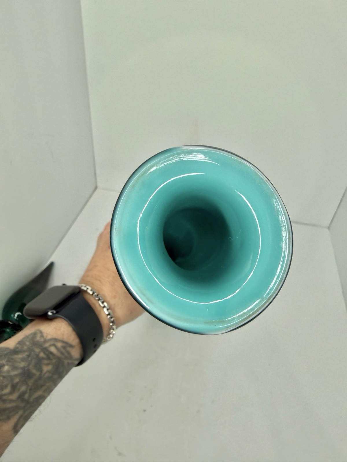 Vintage MCM Empoli Peacock Cased Glass 26.5” Genie Bottle Decanter W/stopper