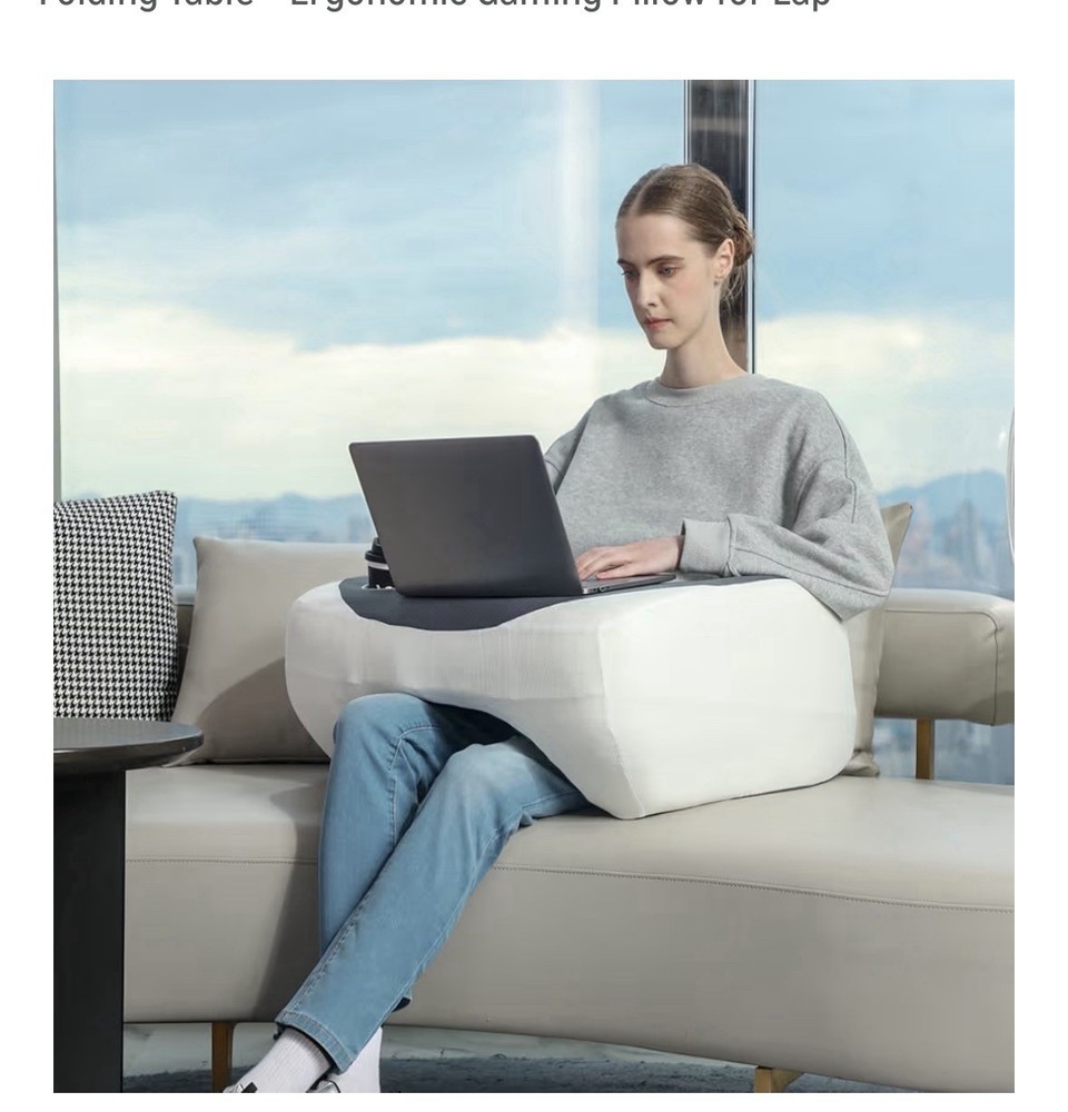 Memory Foam Game & Reading Pillow with Adjustable Folding Table for Adults