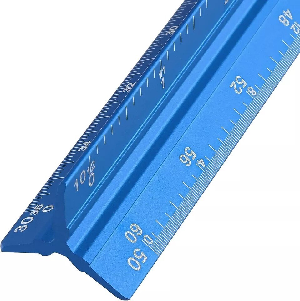Engineer Scale Ruler 12 Inch Aluminum Laser-Etched Triangular Drafting Tool Blue