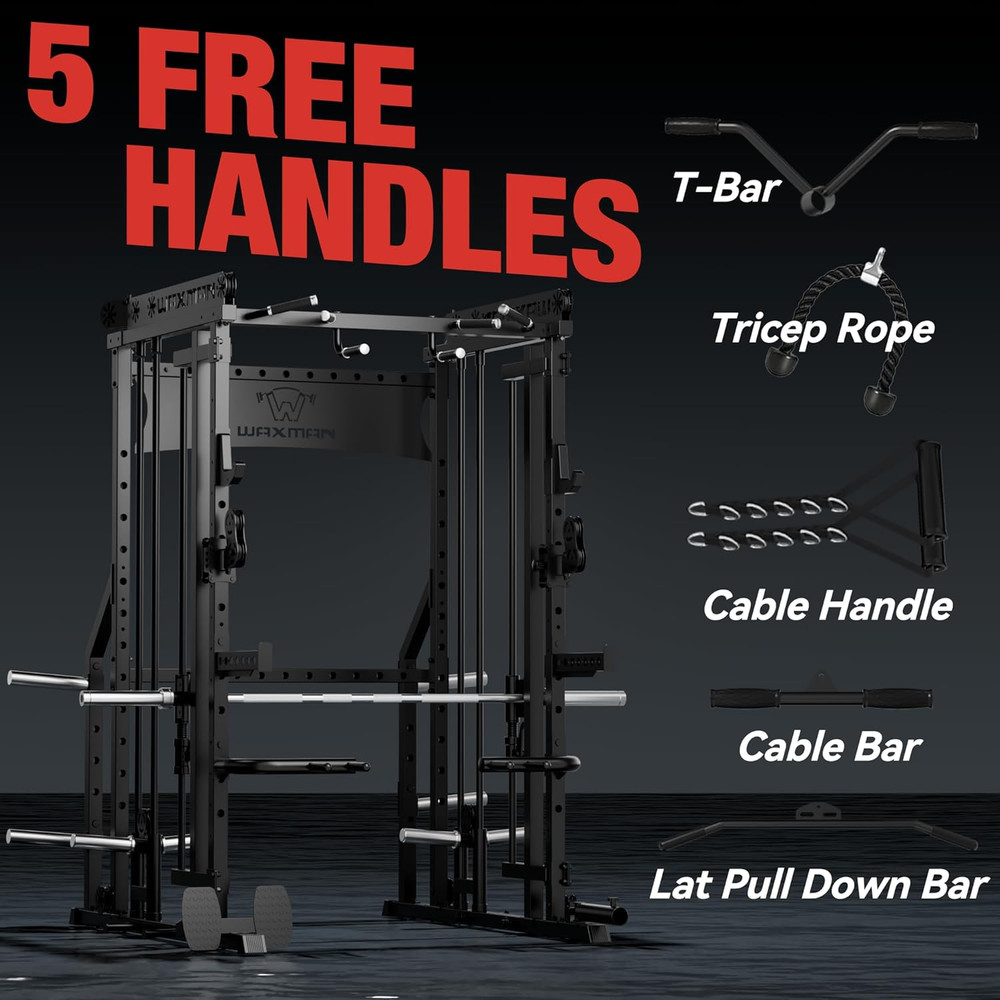 Smith Machine with Cable Crossover System, Multi - Function Squat Rack Power Cag