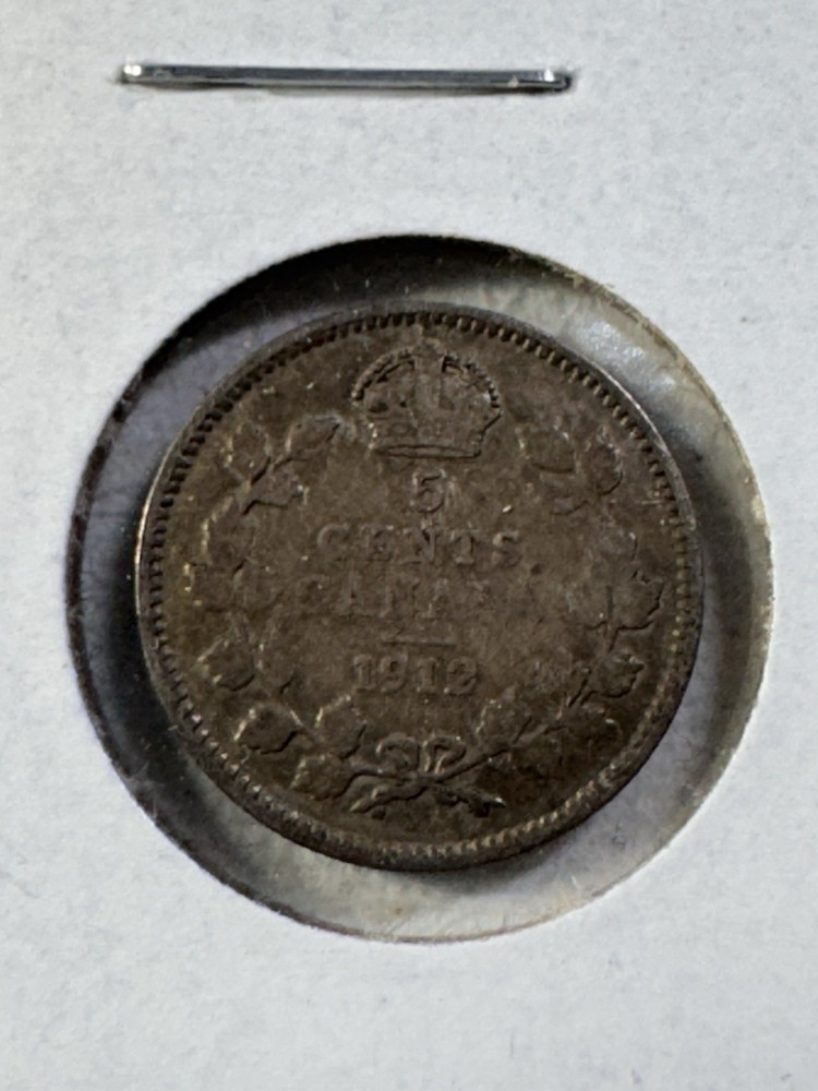 1912 Canada 5 Cents Silver Coin Cleaned