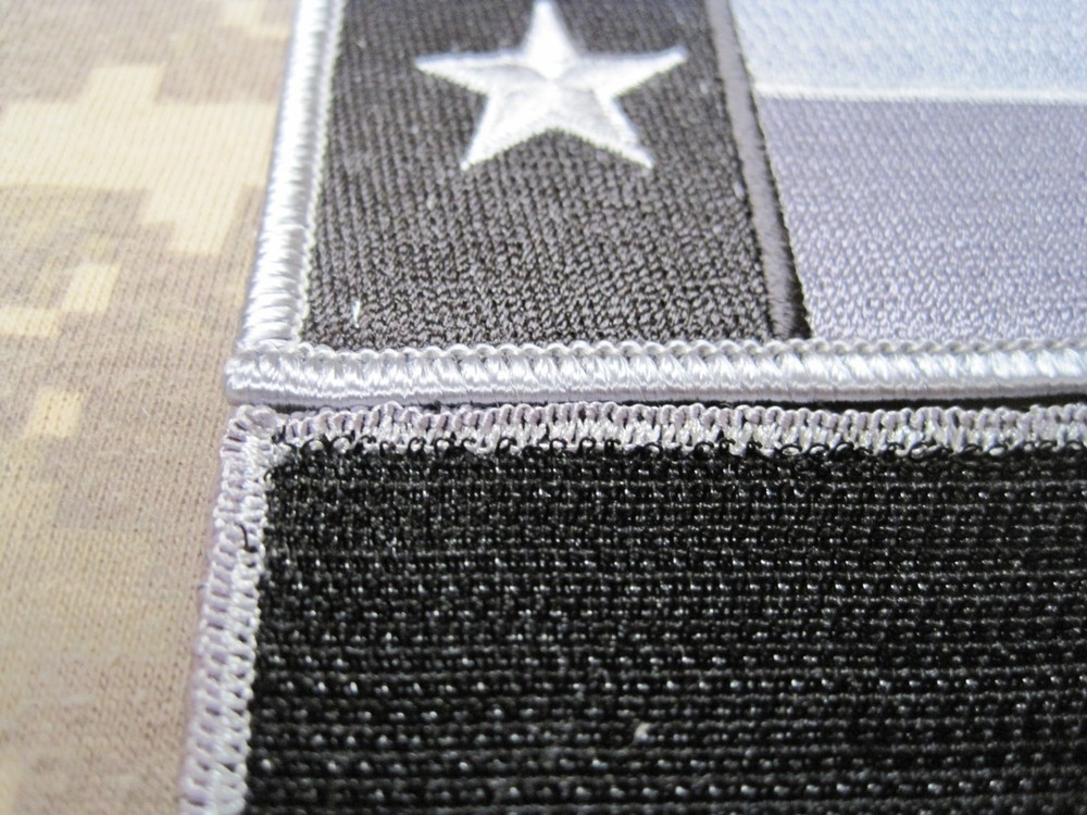 TEXAS FLAG PATCH GRAY / BLACK REGULAR OR REVERSED CHOOSE WITH HOOK OR SEW ON!