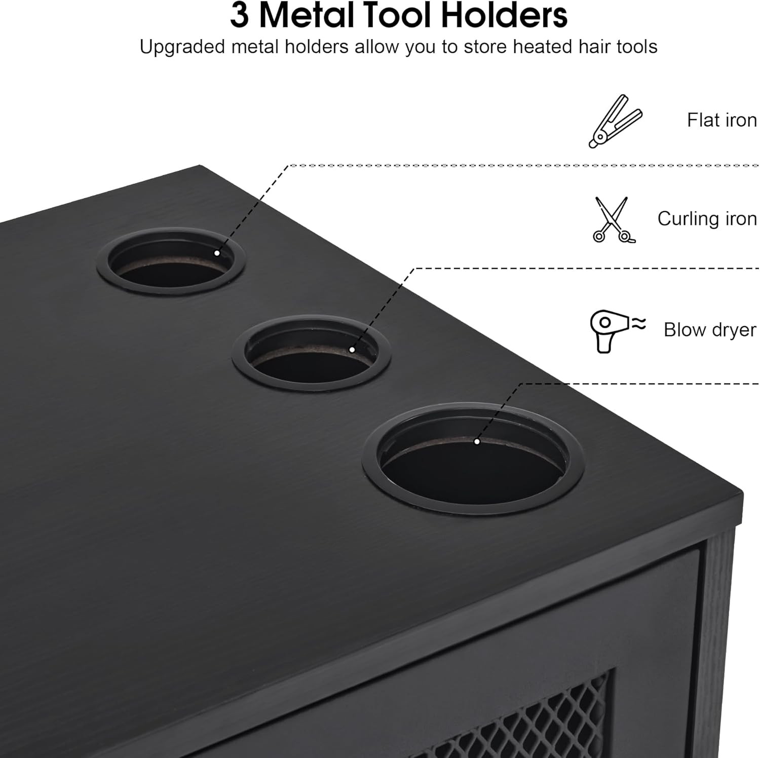 Wall Mount Barber Station for Hair Stylist Salon Stations with 3 Metal Holder