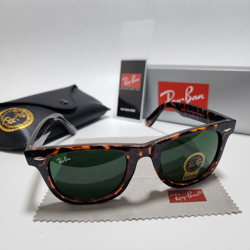 Ray-Ban RB2140 Wayfarer Classic Sunglasses Tortoise Frame Green Glass Lens 50 mm