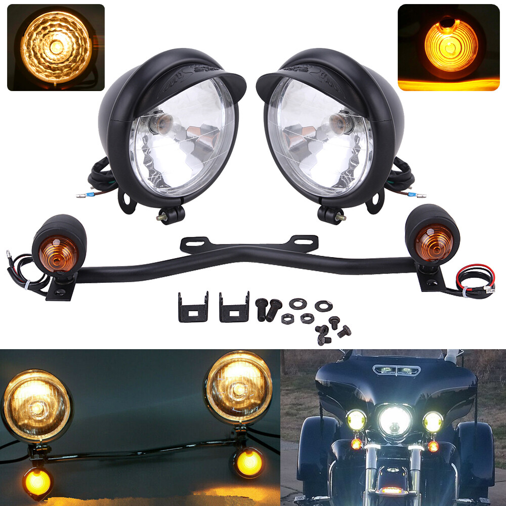 Motorcycle Driving Passing Spot Fog Turn Signal Light Bar W/ Bracket For Harley