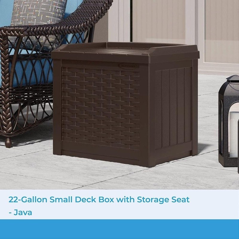 Outdoor Deck Box 22 Gal Java Resin Storage Box Weatherproof Patio Bin Container