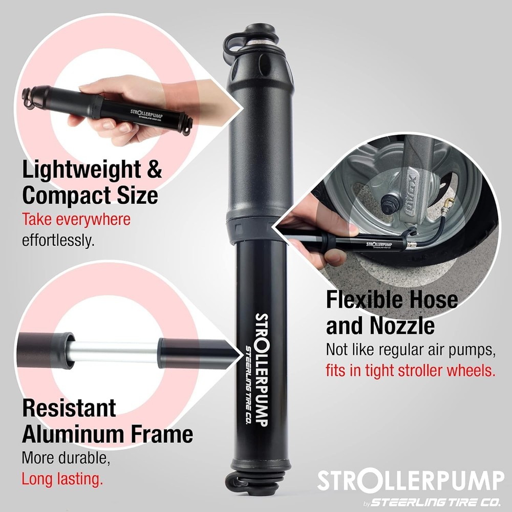 StrollerPump by Steerling Tire Co. - Portable Stroller Tire Pump